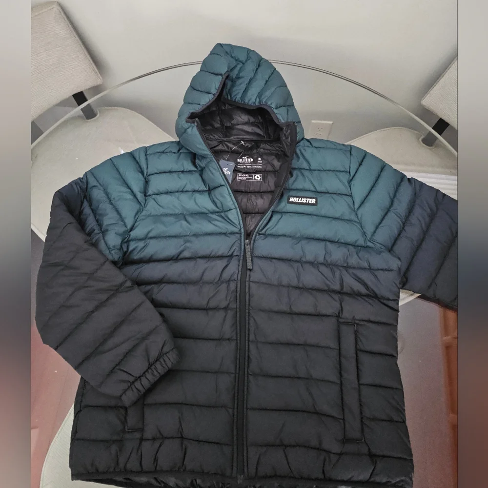 Rare Hollister Ombre Green Puffer Jacket Gradient Design Large New With Tags